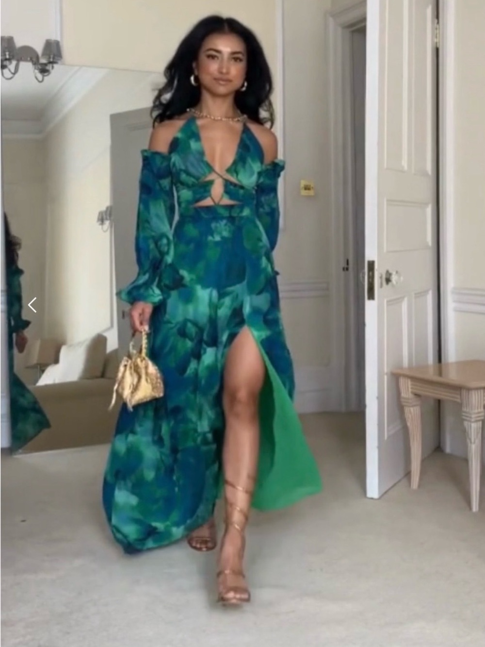 NWOT - RUNAWAY the Label Karma Green Floral Miltiway Maxi Dress with Side Slit - Picture 2 of 10